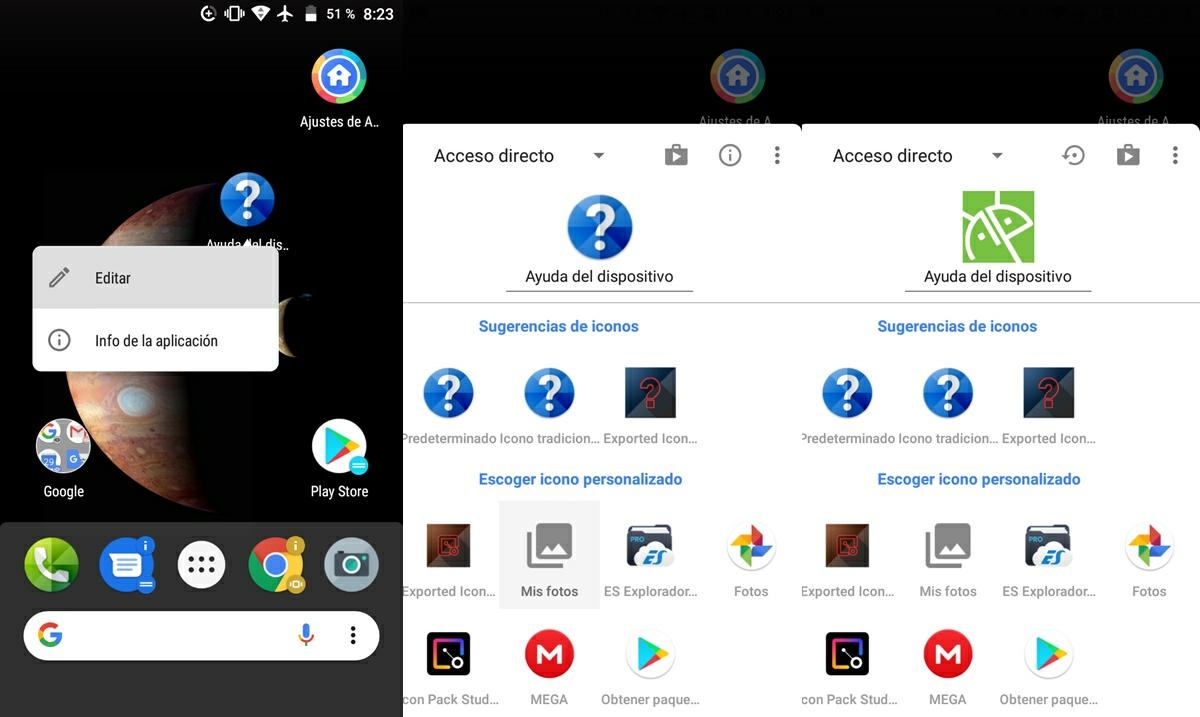 cambiar icono de una app en action launcher