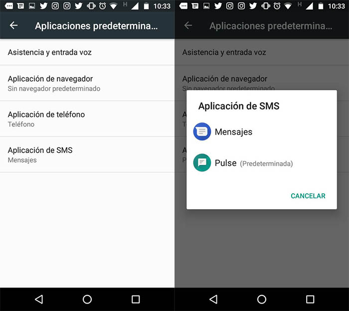cambiar la aplicacion predeterminada de SMS