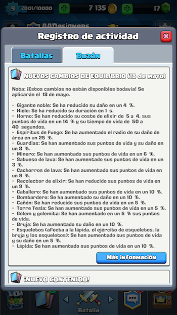 cambios actualizacion 18 mayo clash royale