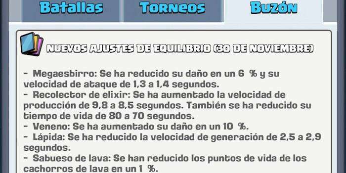 cambios equilibrio clash royale 30 noviembre