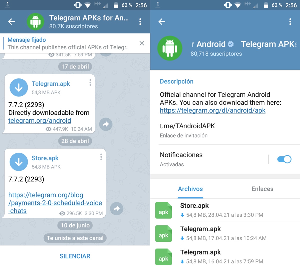 canal oficial telegram apks for android