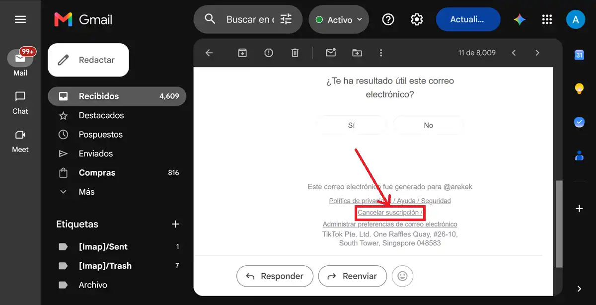 cancelar suscripcion de tiktok en gmail