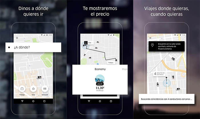 capturas de la aplicacion de uber