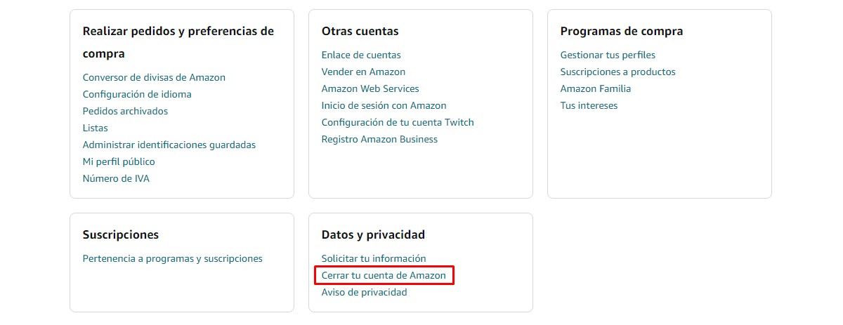 cerrar tu cuenta de amazon