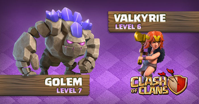 Clash of Clans Gólem nivel 7 Valquiria nivel 6
