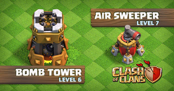 Clash of Clans Torre bombardera nivel 6 Controlador aéreo nivel 7