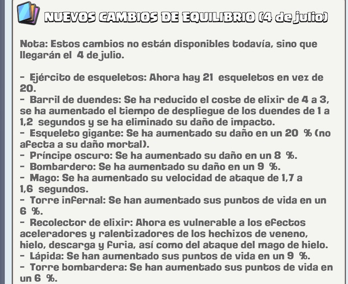 clash royale cambios 4 julio