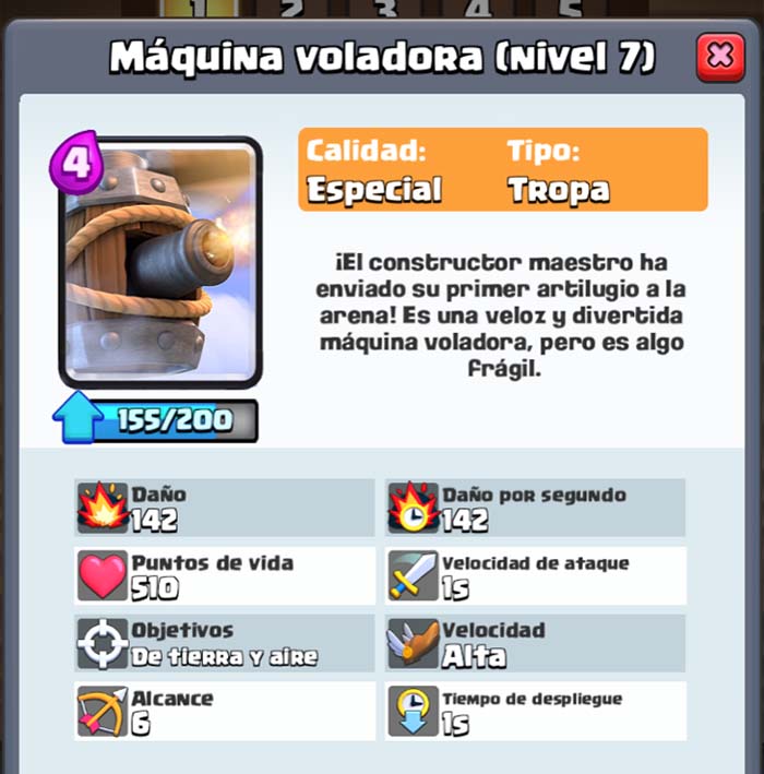 Máquina voladora Clash Royale nivel torneo