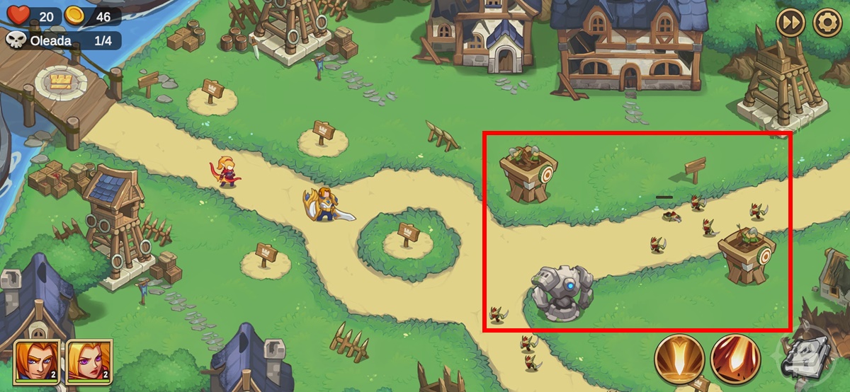 coloca adelante torres de defensa de amplio alcance