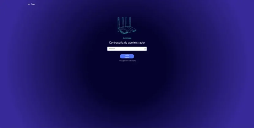 coloca la contrasena de administrador para ir al panel de administracion GL.iNet Flint 3e
