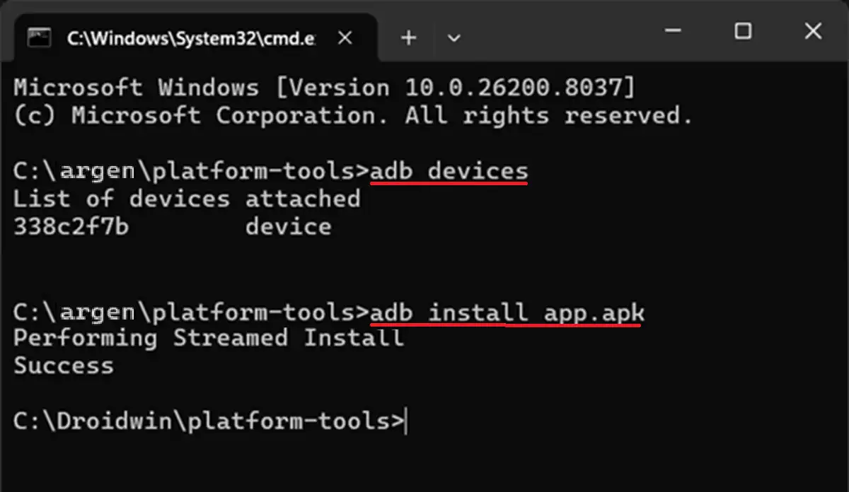 comandos para instalar un apk con el metodo adb