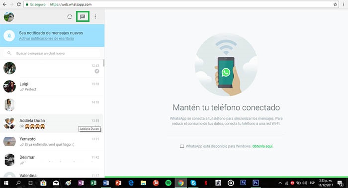 comenzar un nuevo chat en la version web de whatsapp