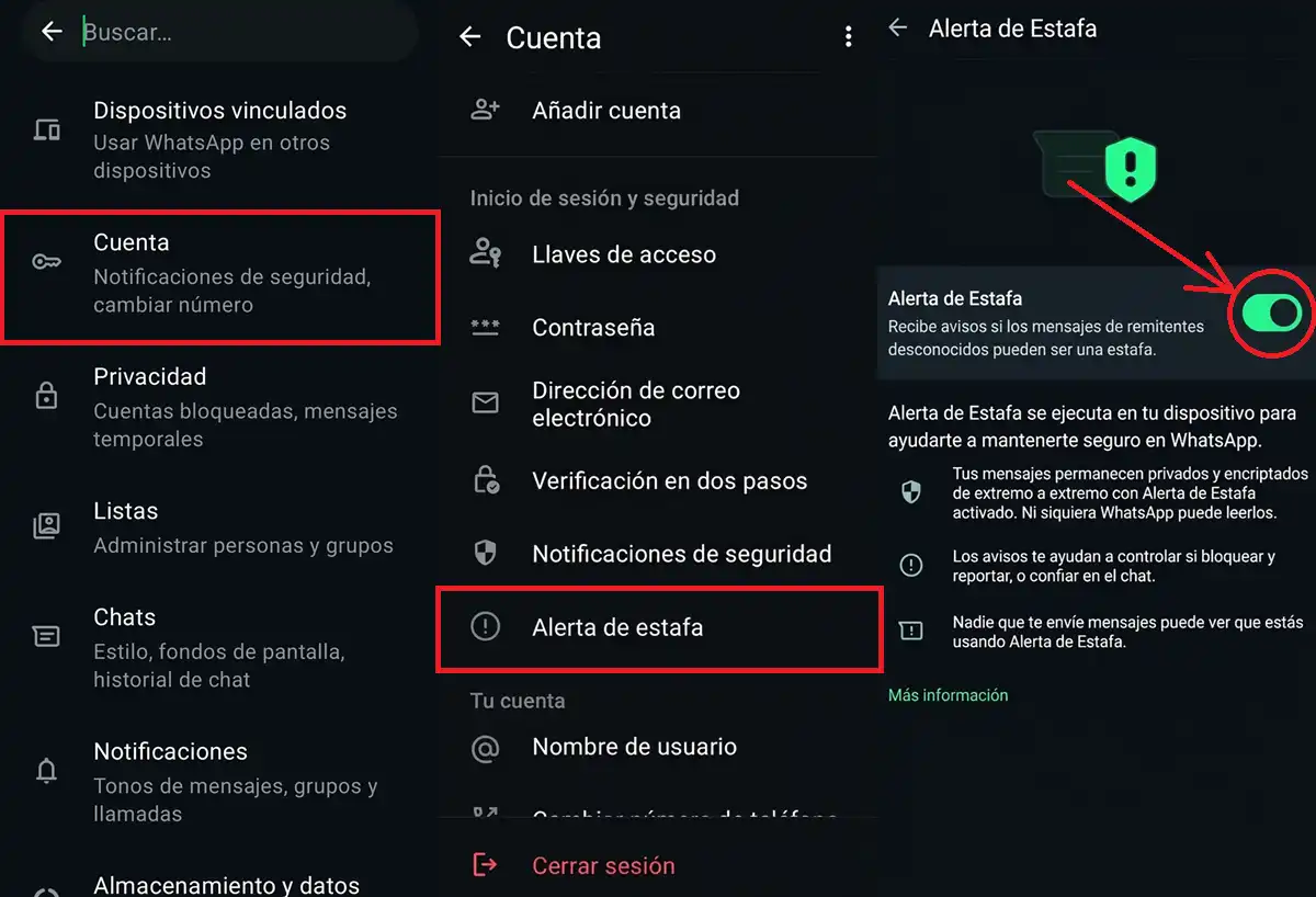 como activar Alerta de estafa en WhatsApp