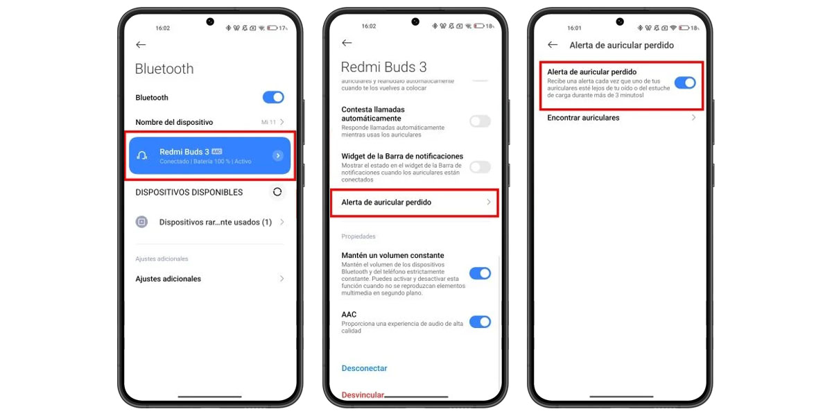 como activar alerta auricular perdido xiaomi