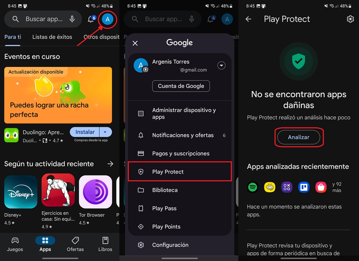 como activar antivirus play protect en android