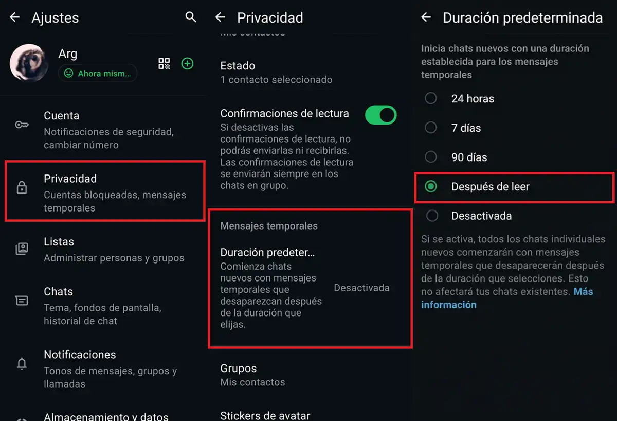 como activar borrado de mensajes despues de leer en whatsapp