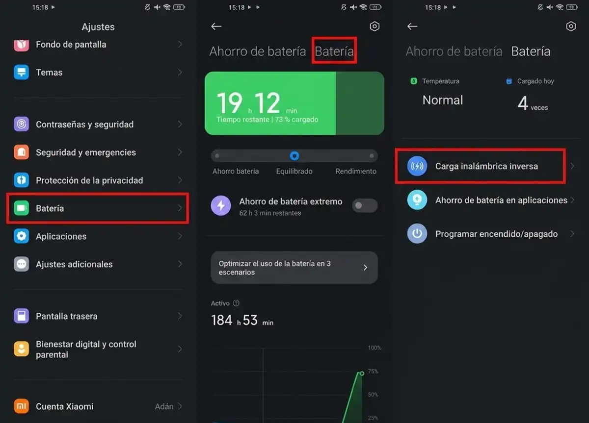como activar carga inversa de xiaomi