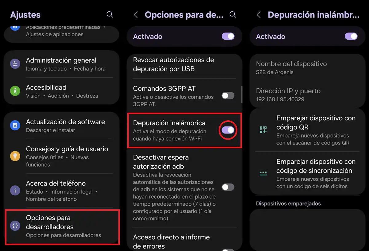como activar depuracion inalambrica android