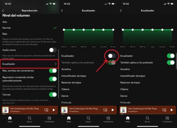 como activar ecualizador en spotify para iphone