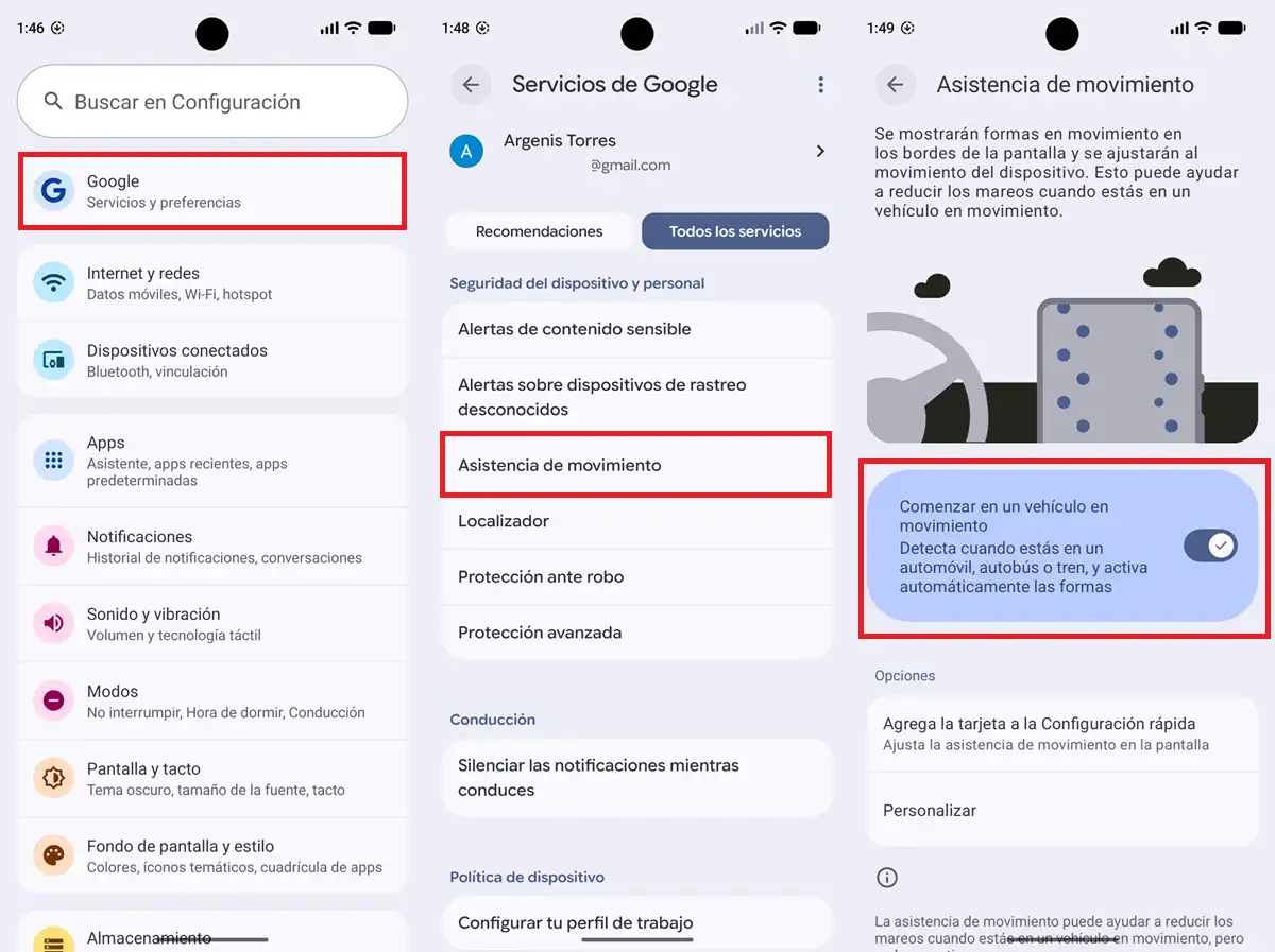 como activar la asistencia de movimiento en android