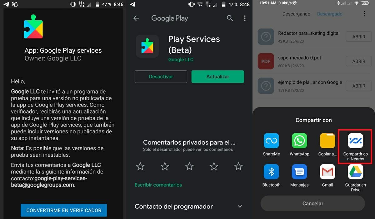 como activar nearby share en android