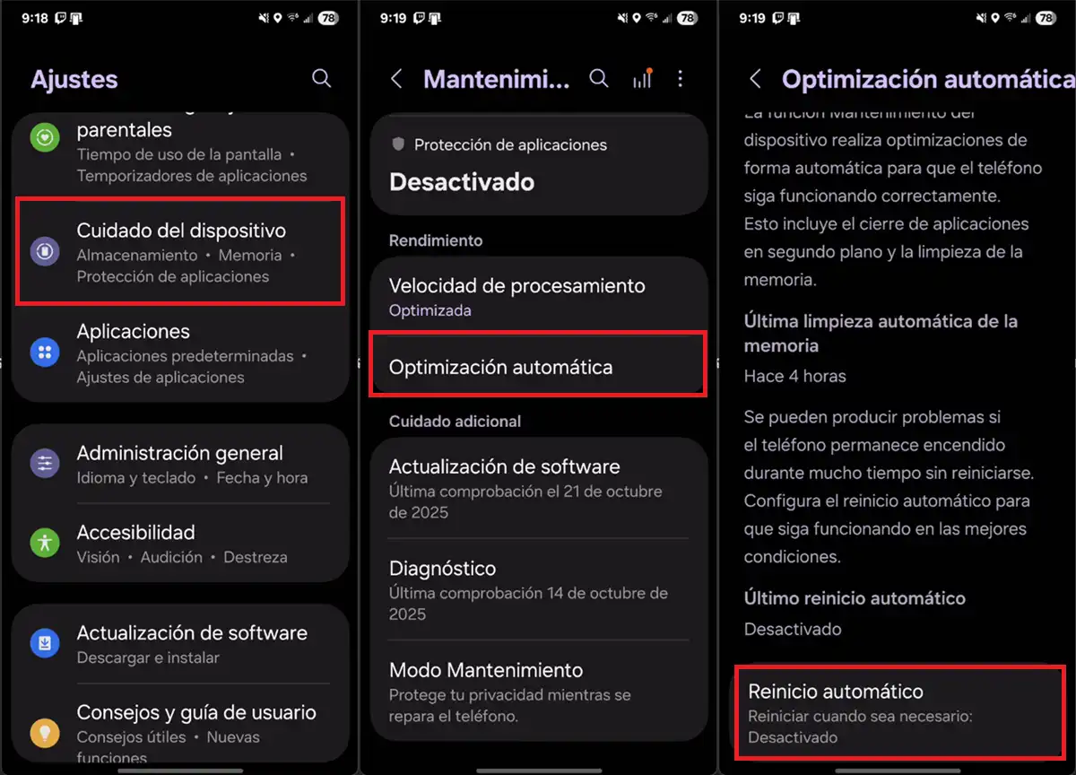 cómo activar el reinicio automático en Samsung