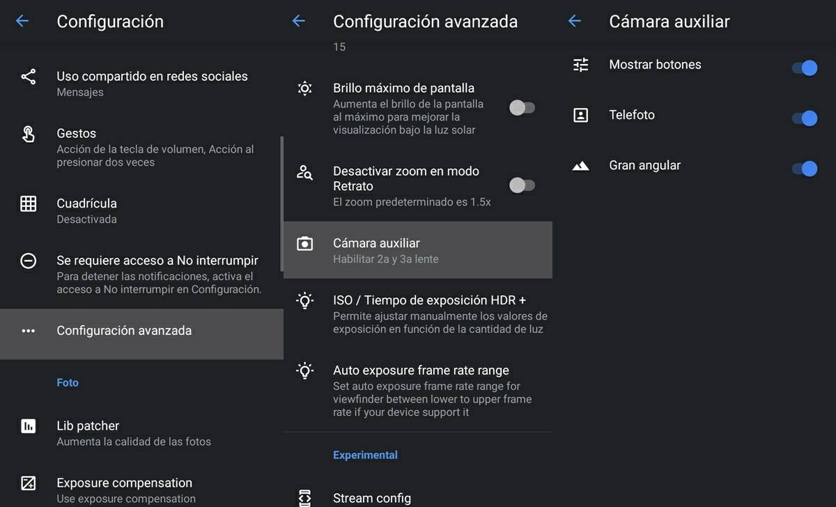como activar sensores secundarios en la gcam