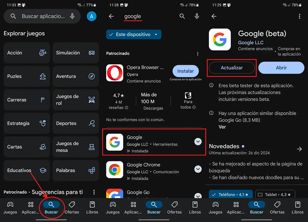 como actualizar la app google para refrescar el algoritmo de discover