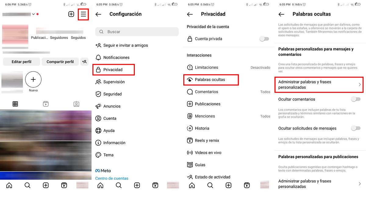 cómo administrar palabras indeseadas en Instagram