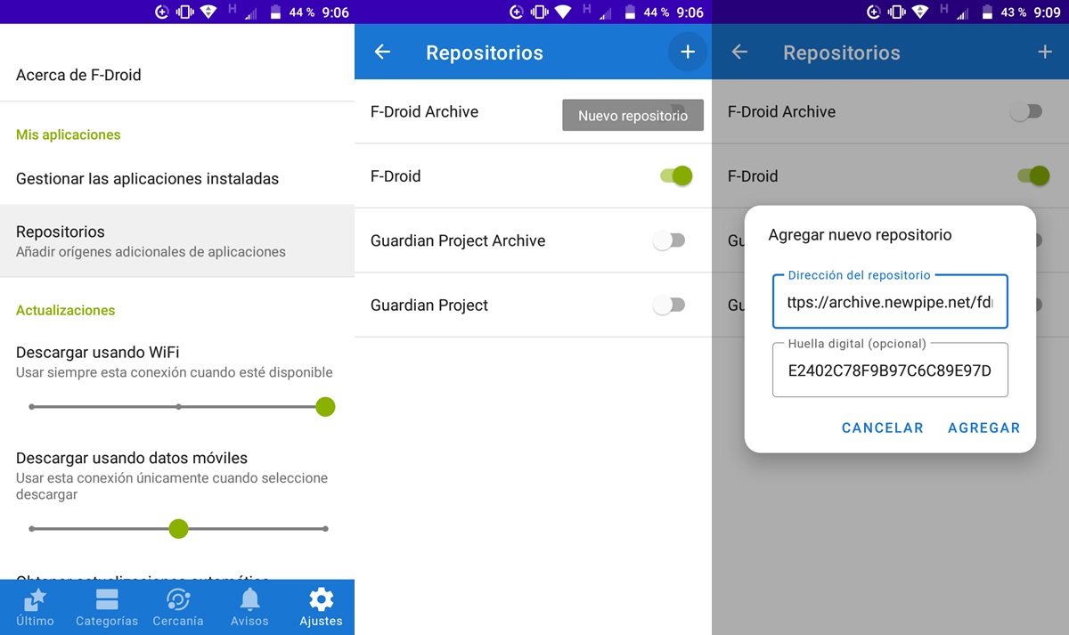 como agregar repositorios f-droid