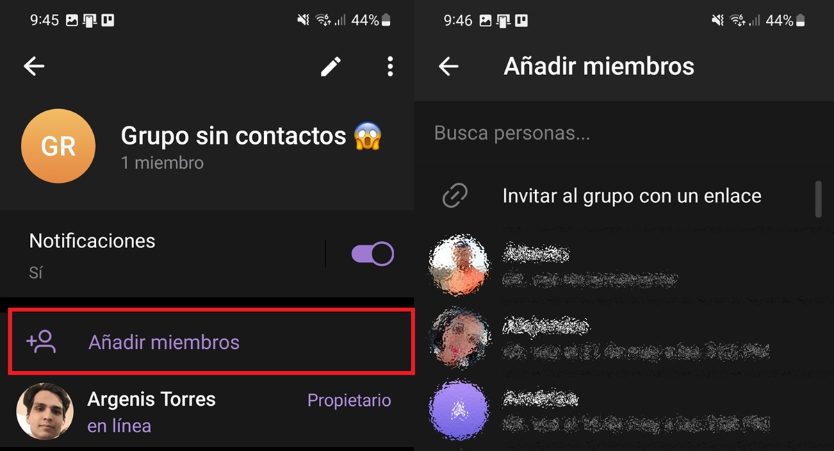 como anadir contactos a un grupo sin contactos en telegram