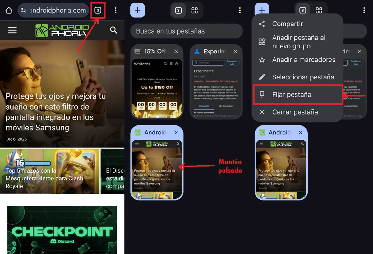 como anclar pestanas en google chrome de android