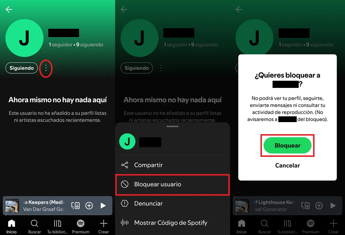 como bloquear a alguien en spotify