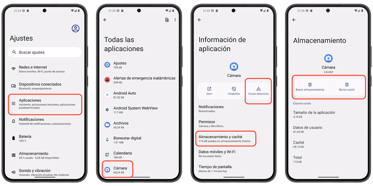 como borrar cache y almacenamiento camara android