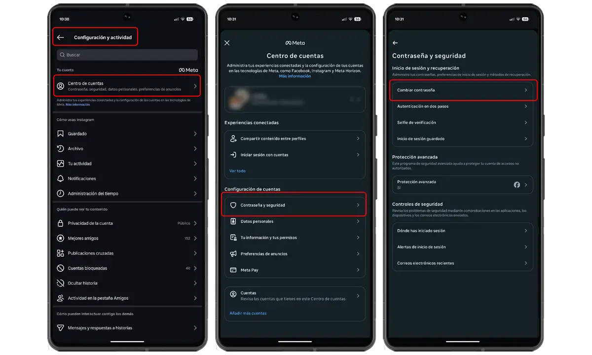 como cambiar contraseña instagram