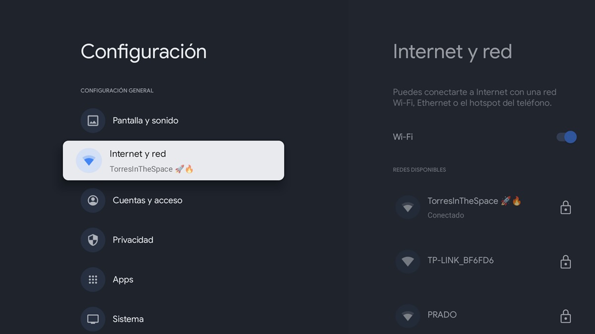 como cambiar dns en google tv o android tv - Entra en Internet y Red