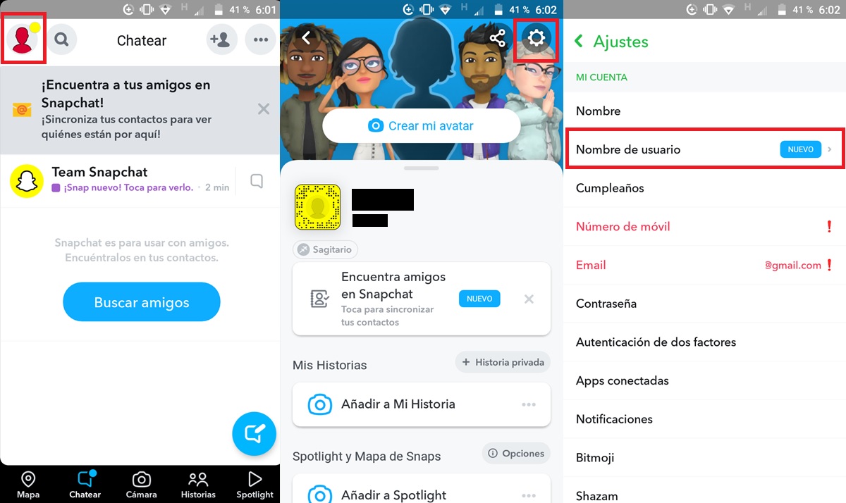 como cambiar el nombre de usuario en Snapchat 1