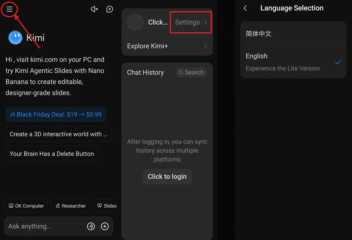 como cambiar idioma de kimi ai