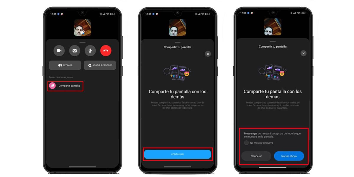 cómo compartir la pantalla de tu movil en facebook messenger