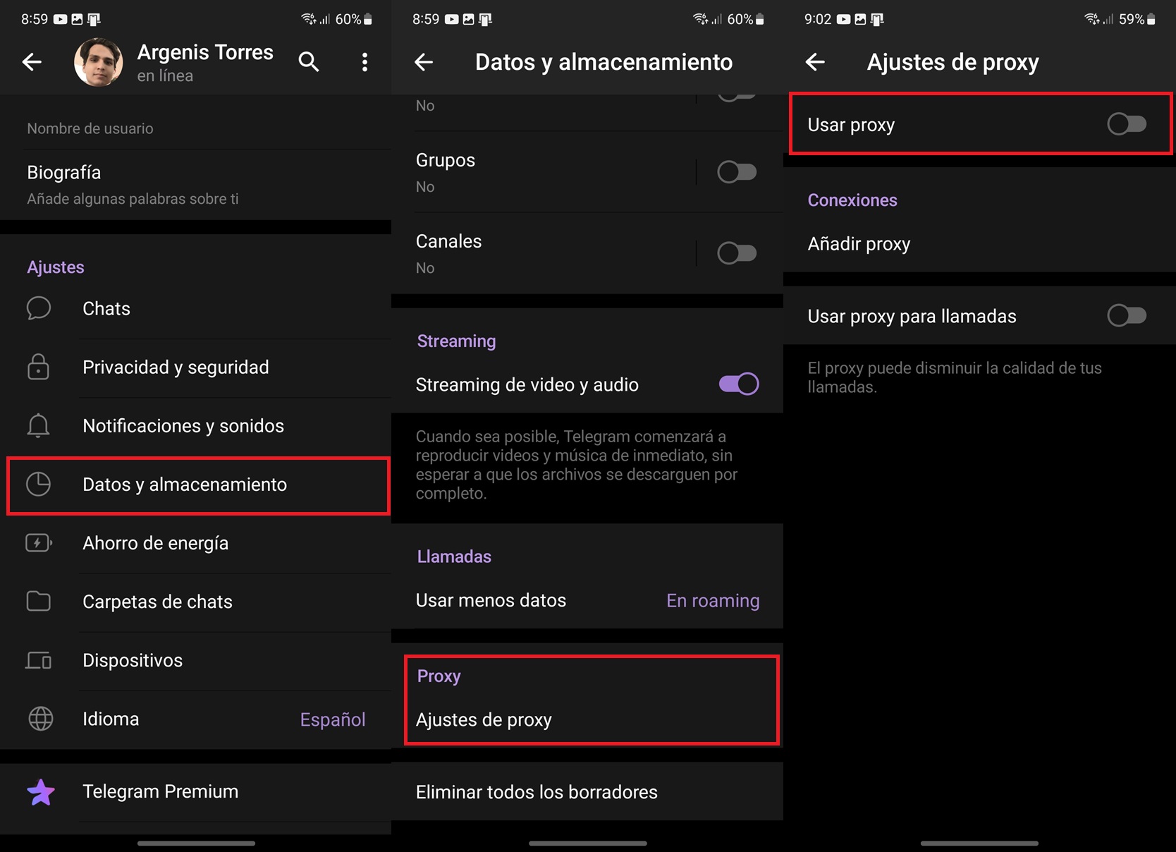 como configurar proxy en telegram