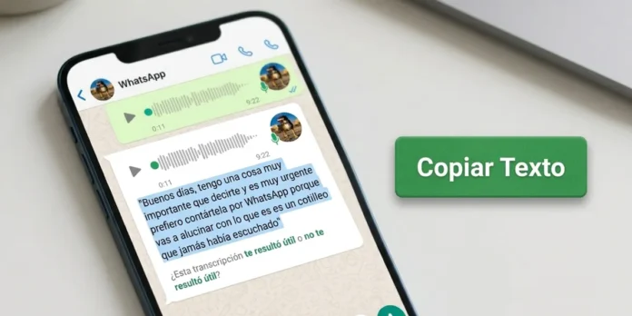 como copiar texto de transcripcion de audio en whatsapp