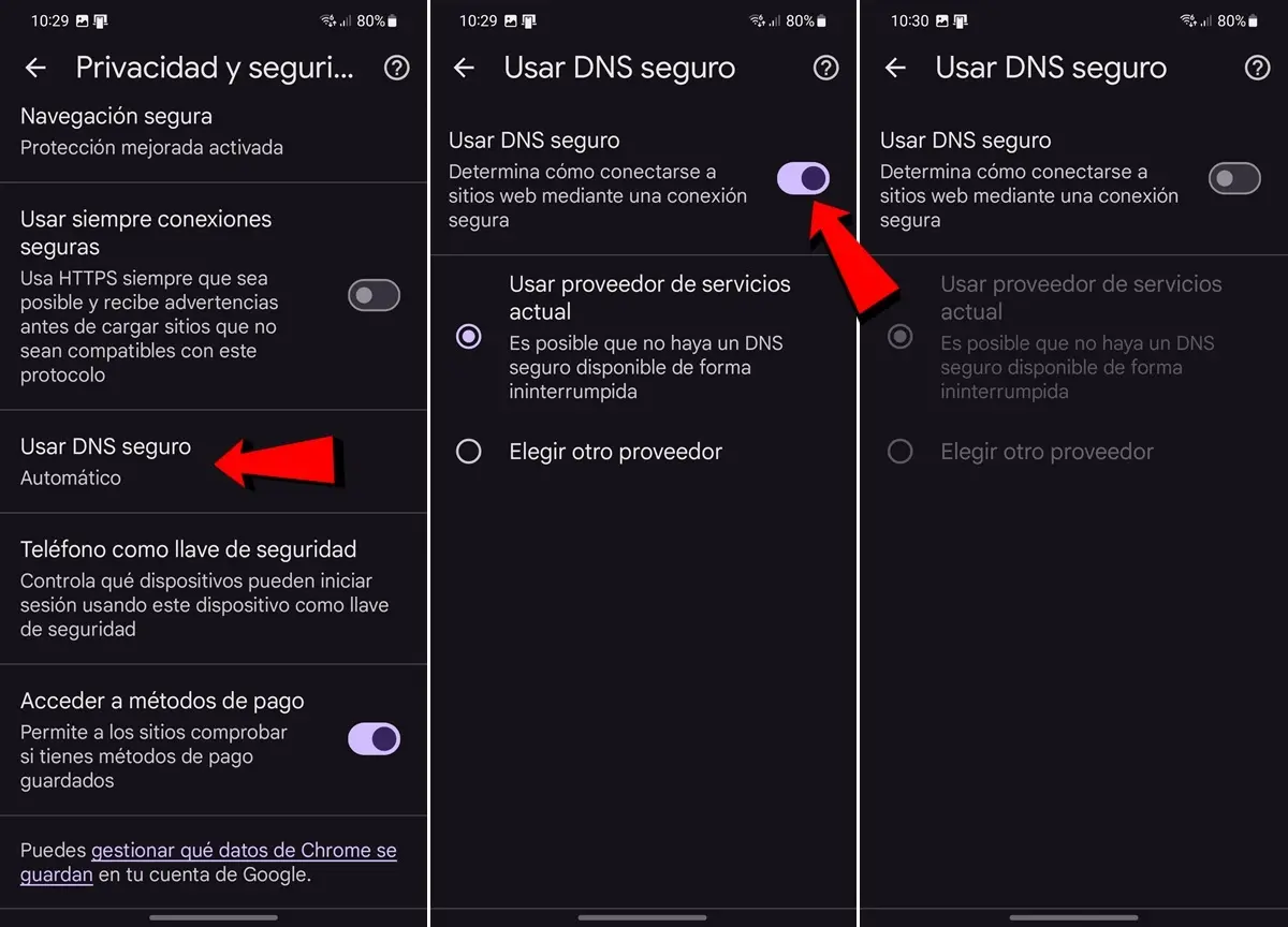 como desactivar DNS seguro de Chrome en moviles