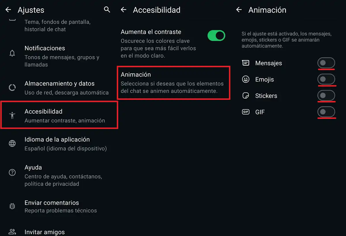 como desactivar animaciones de whatsapp