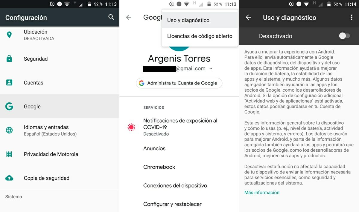 como desactivar la monitorizacion de uso de apps que hace google en android