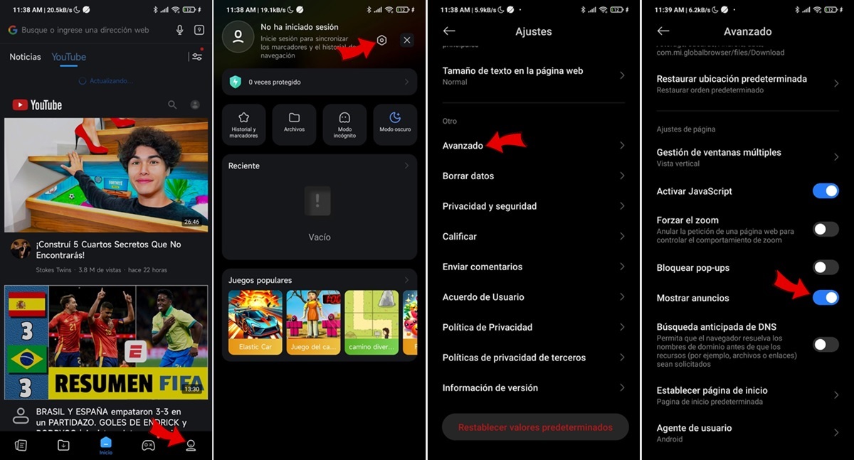 como desactivar los anuncios del Navegador Mi de Xiaomi