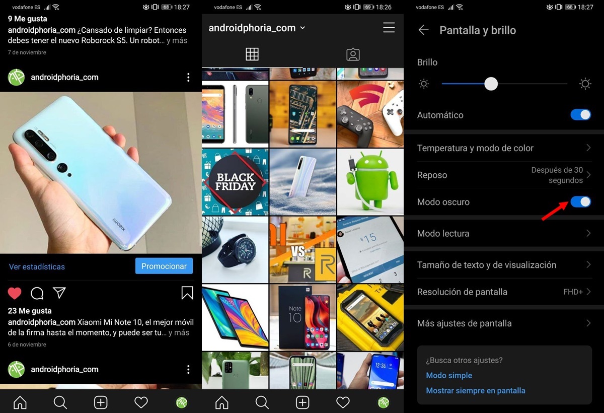 como desactivar modo oscuro de instagram