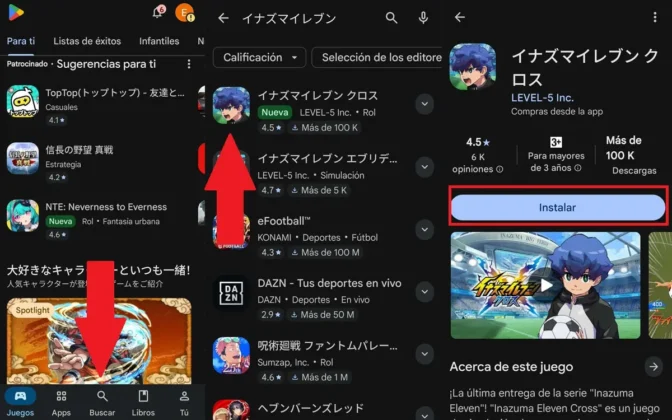 Descarga el juego Inazuma Eleven Cross desde la Play Store