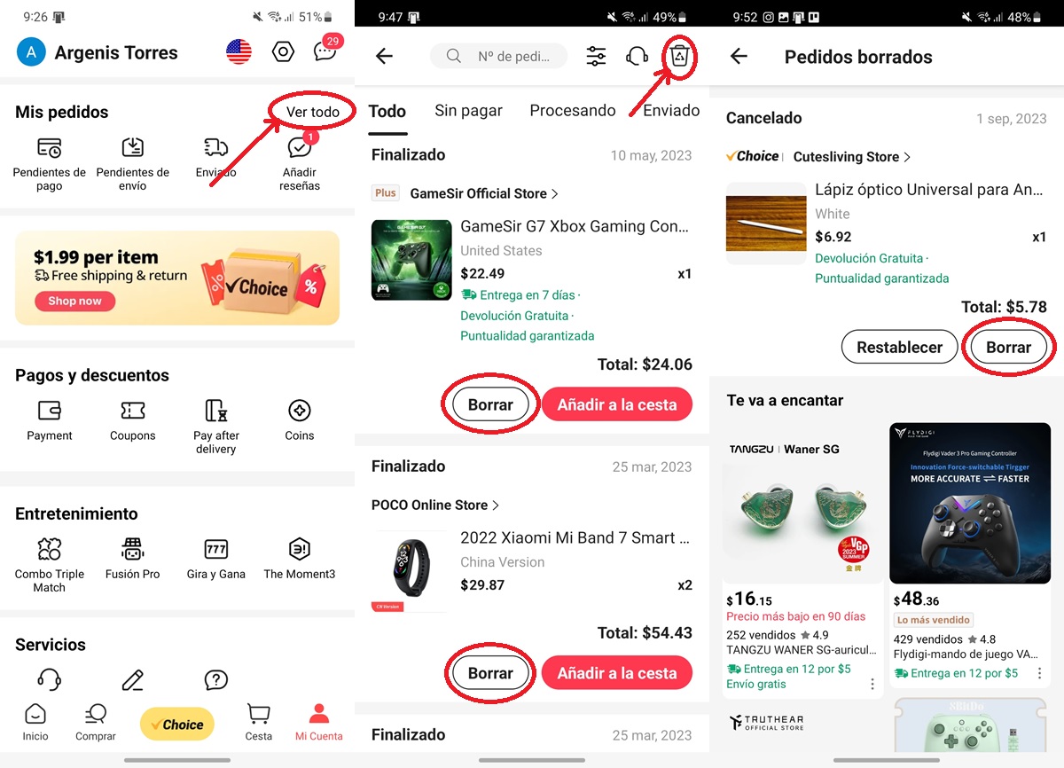 como eliminar el historial de pedidos en aliexpress desde movil