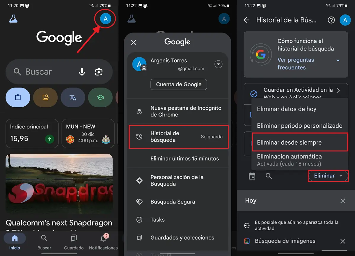 como eliminar historial de busqueda para reiniciar Google Discover