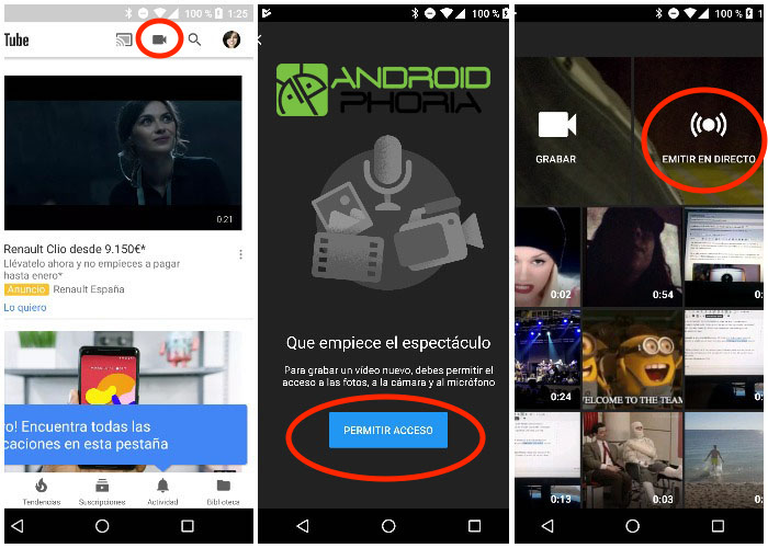 como emitir en directo en youtube para android